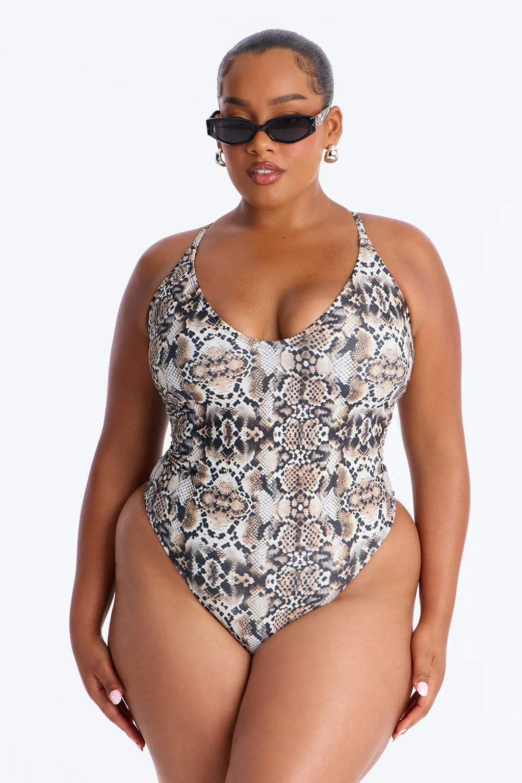 Adrienne Ribbed Snake Skin 1 Piece Swimsuit - Brown/combo