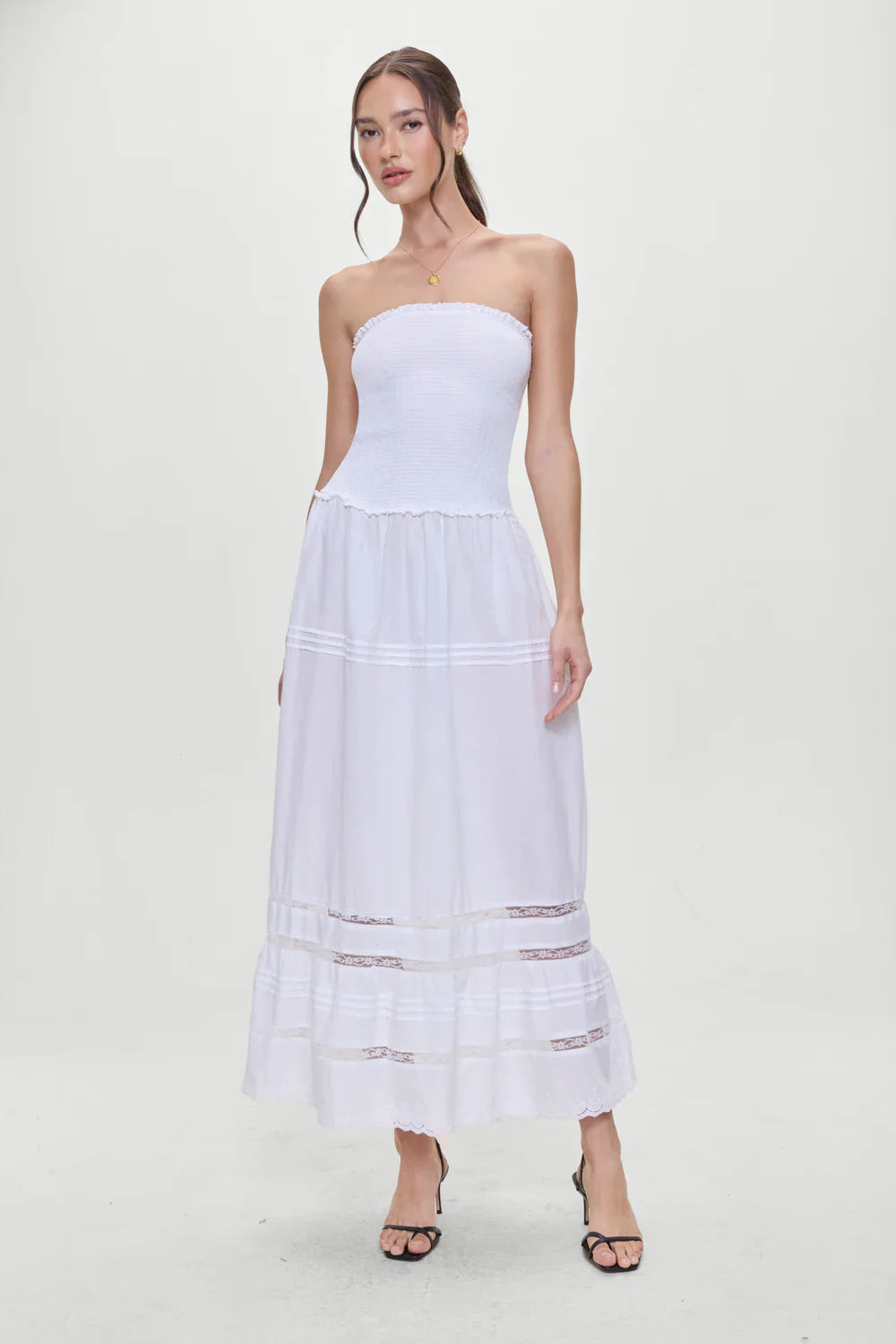 Empress Strapless Smocked Maxi Dress - White