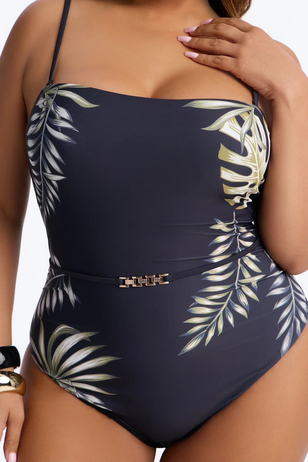 Tropic Like It's Hot 1 Piece Belted Strapless Swimsuit - Black