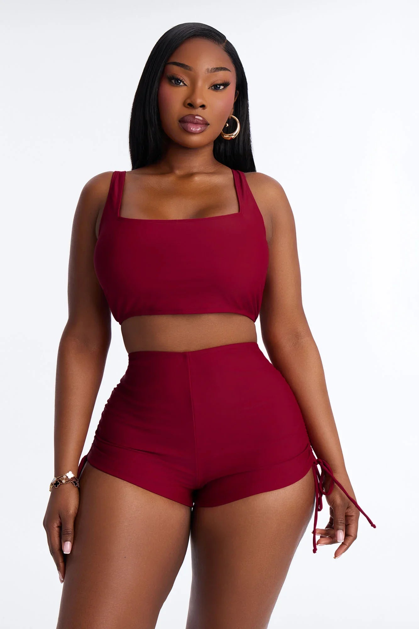 Maui Mix And Match Ruched Side Short Bikini Bottom - Burgundy