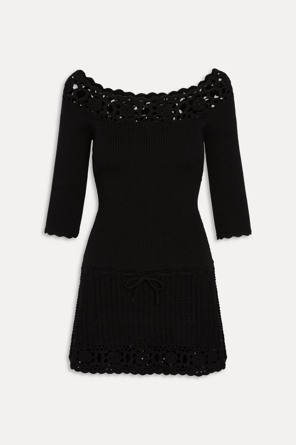 Kaia Crochet Knit Mini Dress - Black
