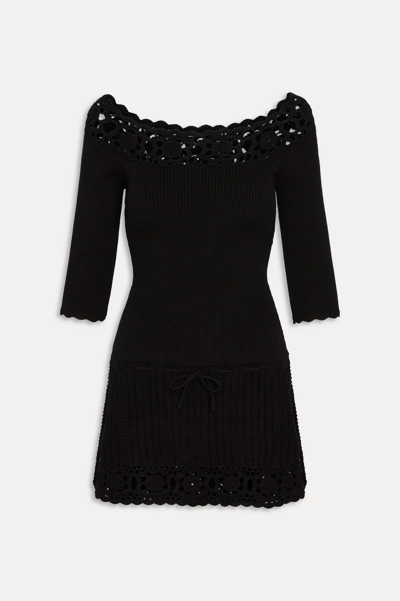 Kaia Crochet Knit Mini Dress - Black
