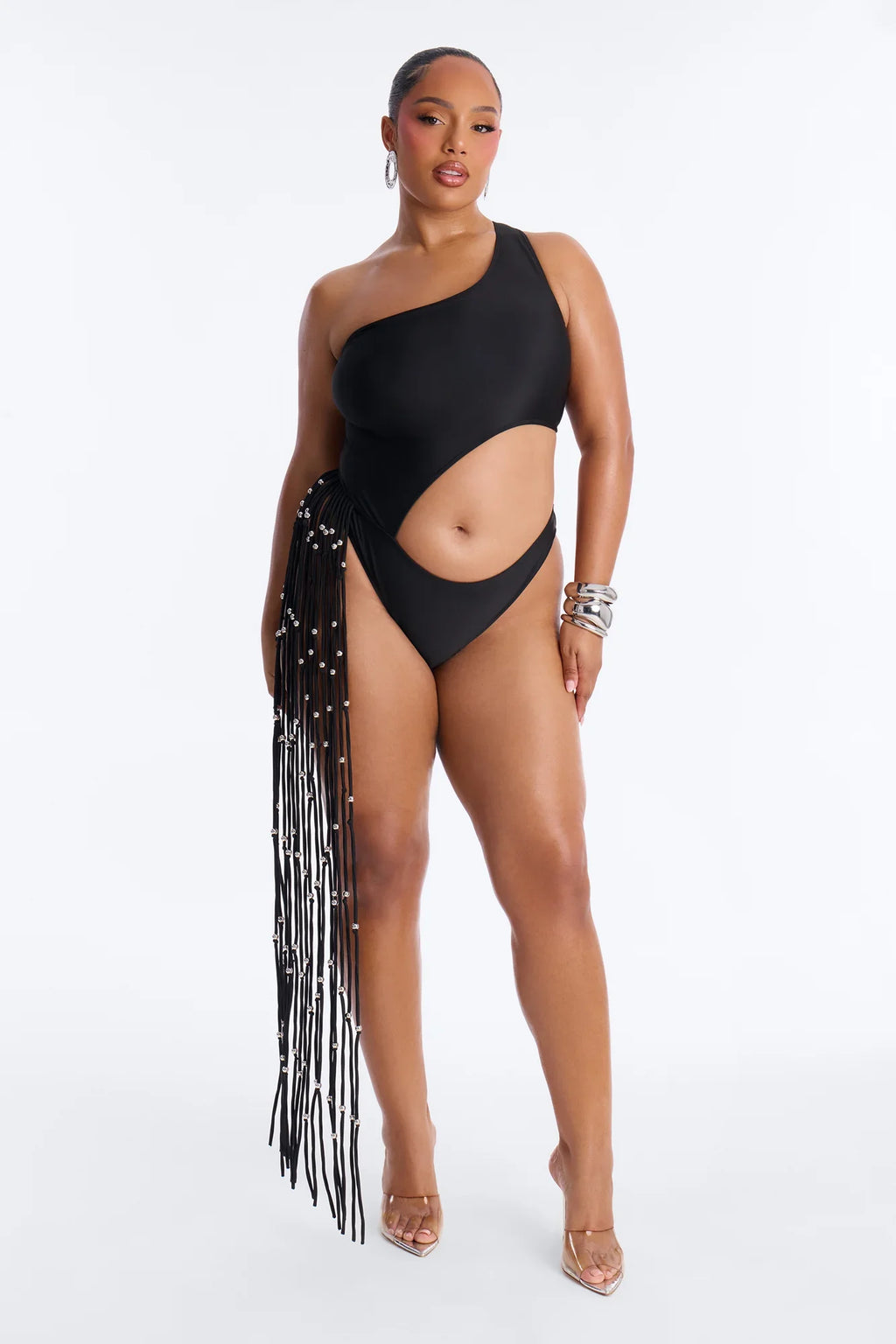 Wendy Fringe Cut Out 1 Piece Swimsuit - Black