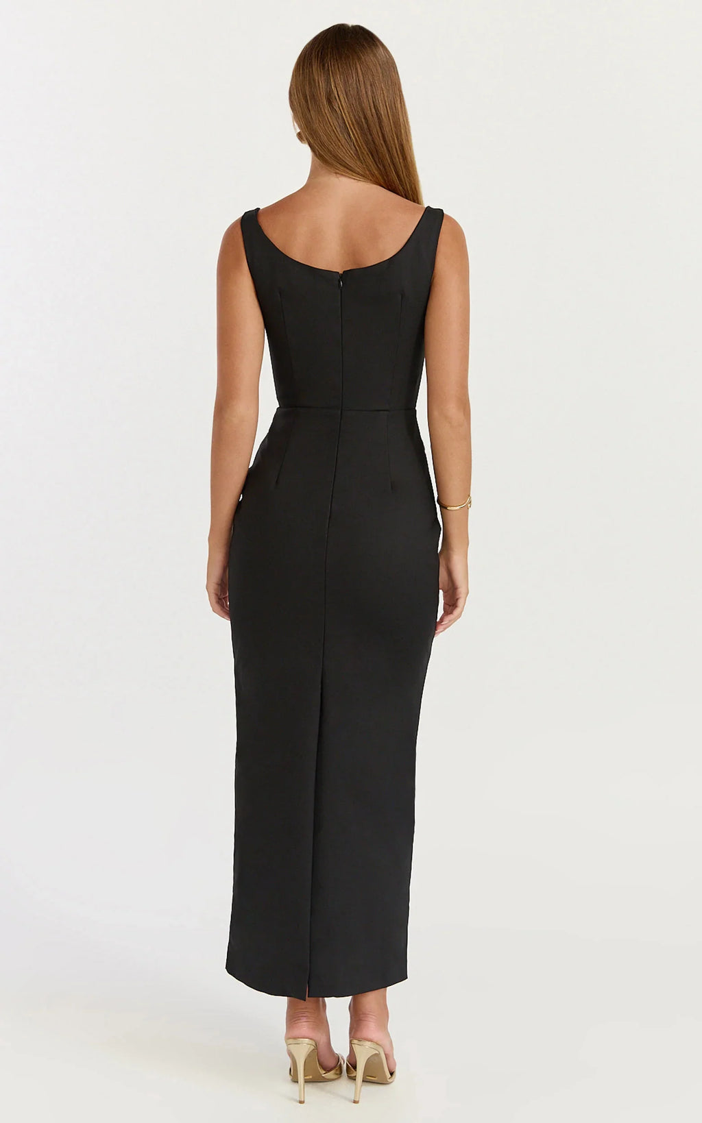 Pietra Midi Dress - Off Shoulder Structured Dress in Black