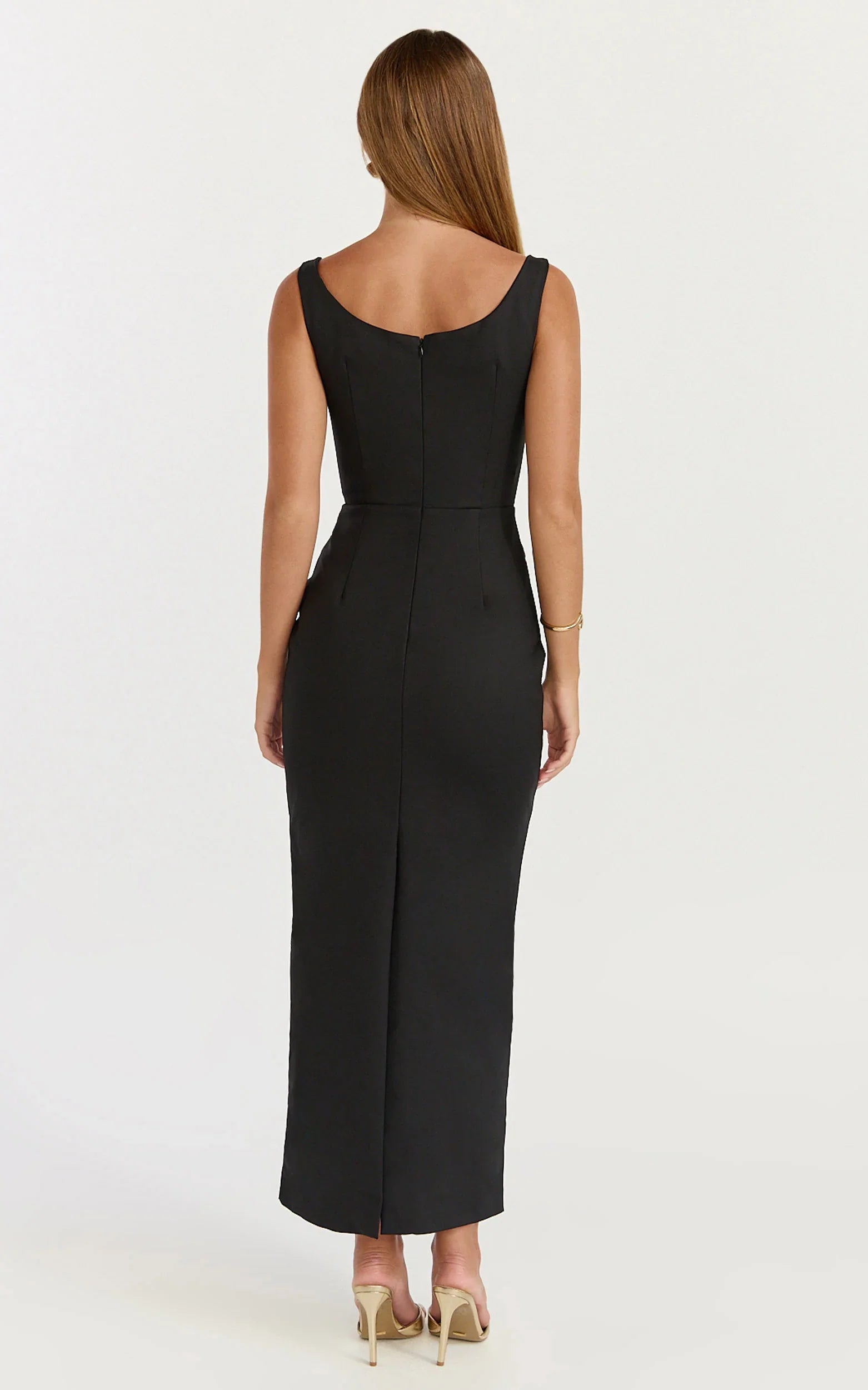 Pietra Midi Dress - Off Shoulder Structured Dress in Black