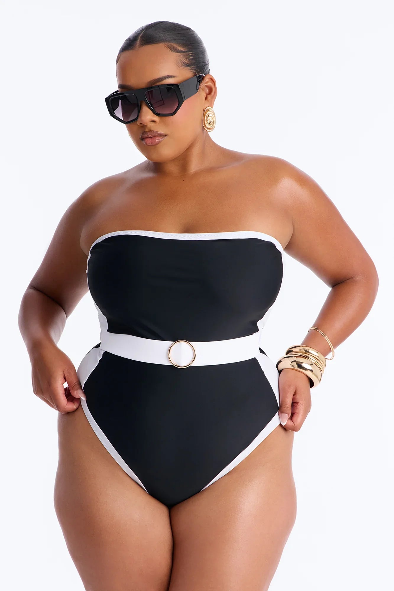 Sunny Days Colorblock Hardware Strapless 1 Piece Swimsuit - Black/White