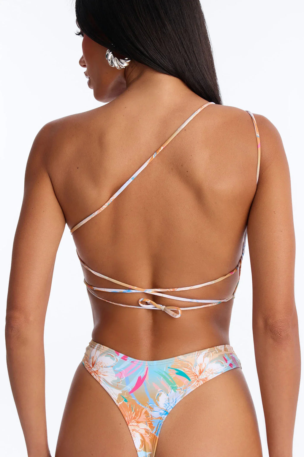 Ocean Soul Asymmetrical Strappy Back Ties O-Rings 1 Piece Swimsuit - Multi Color
