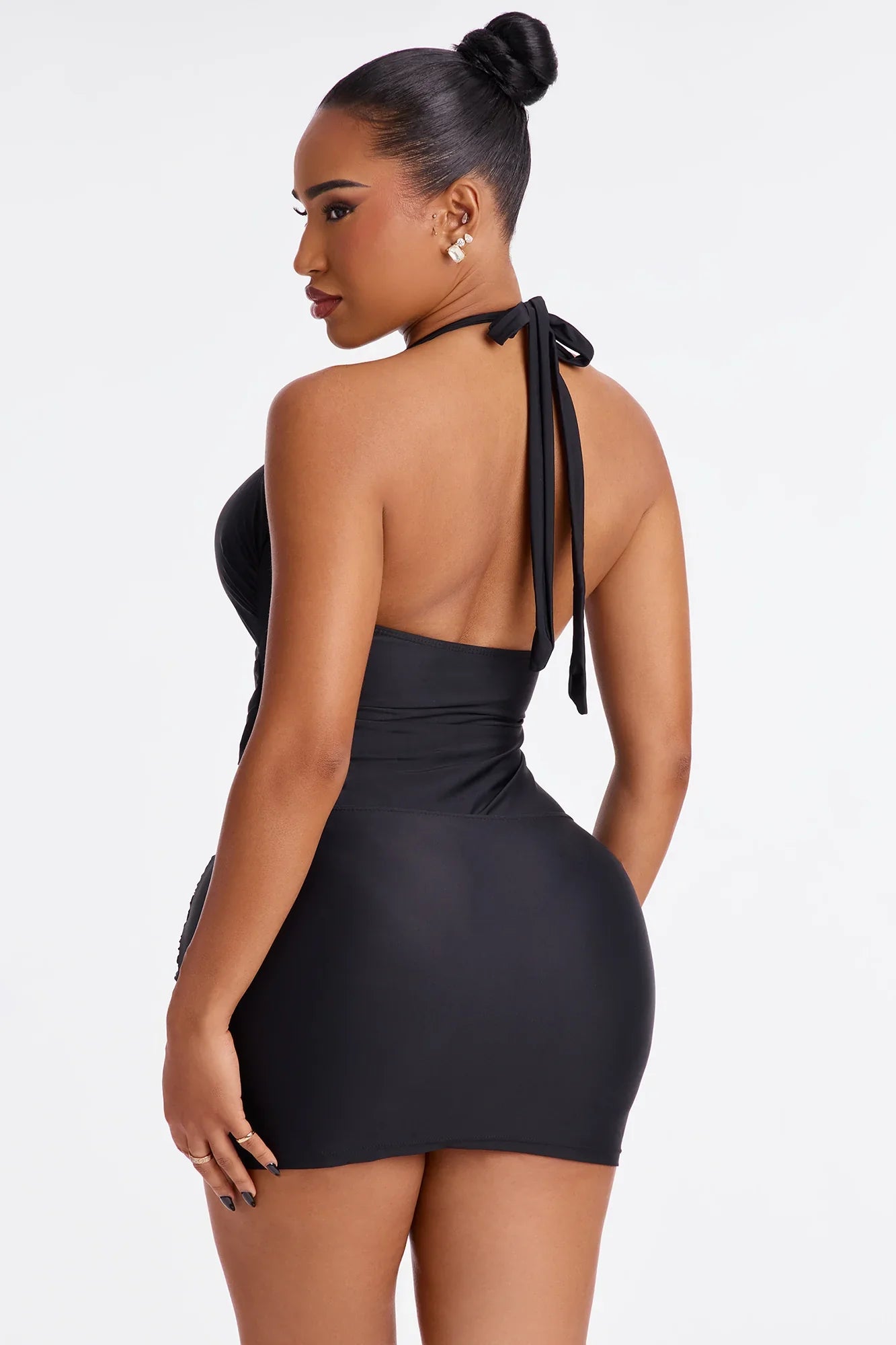 Paradise Orchid Flowers Cutout 1 Piece Swimsuit & Skirt Set - Black/combo