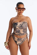 Sunshine On My Mind Animal 2 Piece Strapless Tankini Bikini Set - Brown/combo