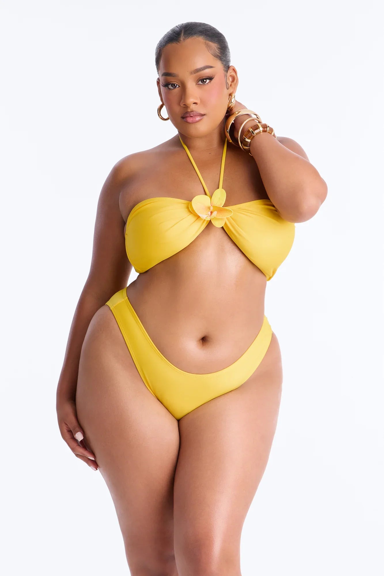 Sunset Sangria 3 Piece Bandeau Bikini And Sarong Set - Yellow