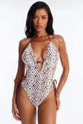 Flower Me Pretty 1 Piece Crochet Cut Out Swimsuit - Brown/combo