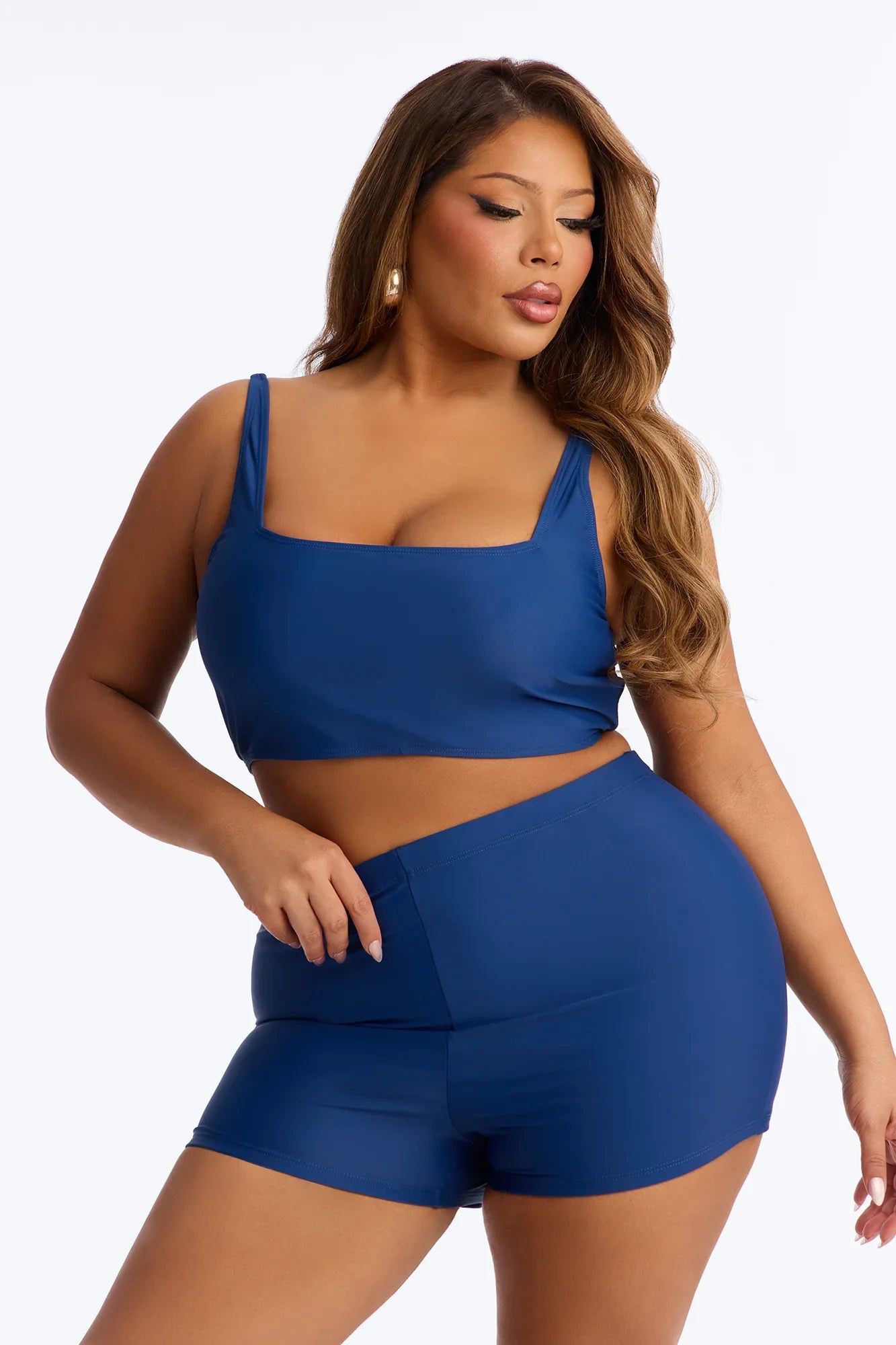Maui Mix And Match Biker Short Bikini Bottom - Heather Navy