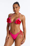 Cruel Summer 3D Applique Contrast Strappy Hardware 2 Piece Bikini - Fuchsia/combo
