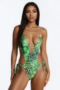 Josette 1 Piece Leopard Cut Out Swimsuit - Green/combo
