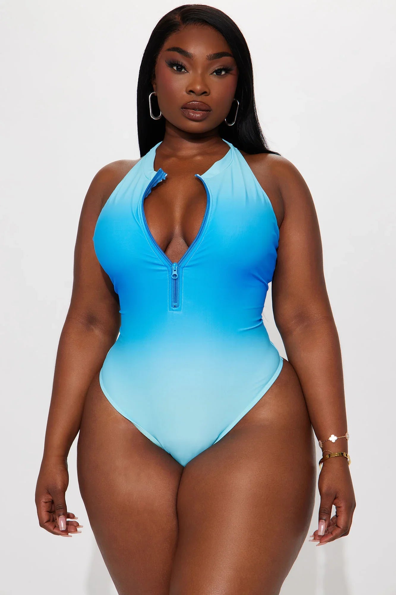 Evelyn Zip Up 1 Piece Swimsuit - Blue/combo
