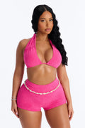 Leia Criss Cross Halter Boy Shorts 2 Piece Bikini - Fuchsia