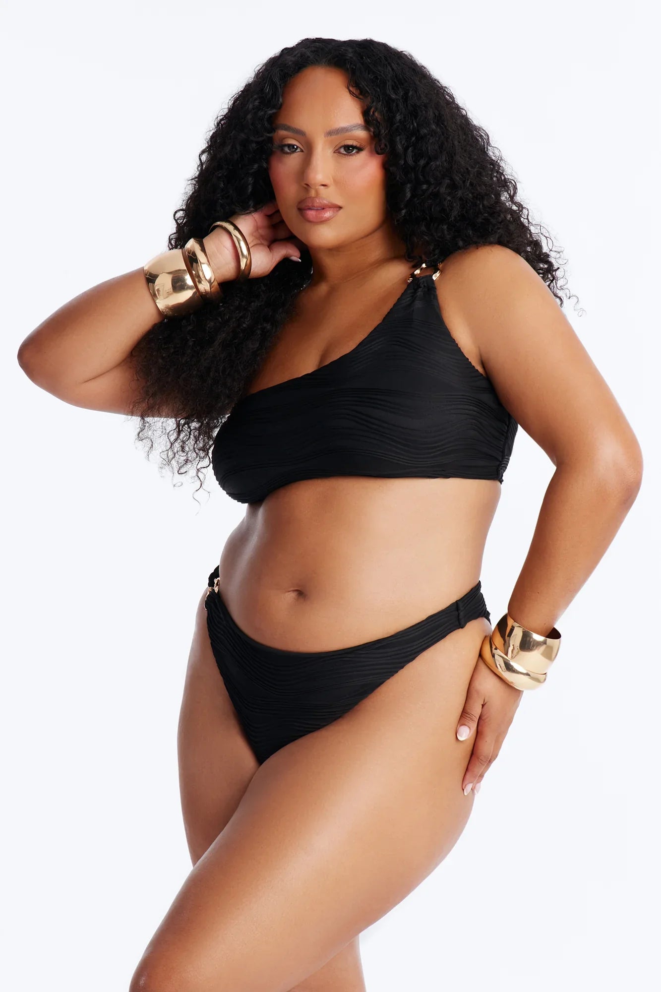 Palm Tree Passion One Shoulder Bikini - Black