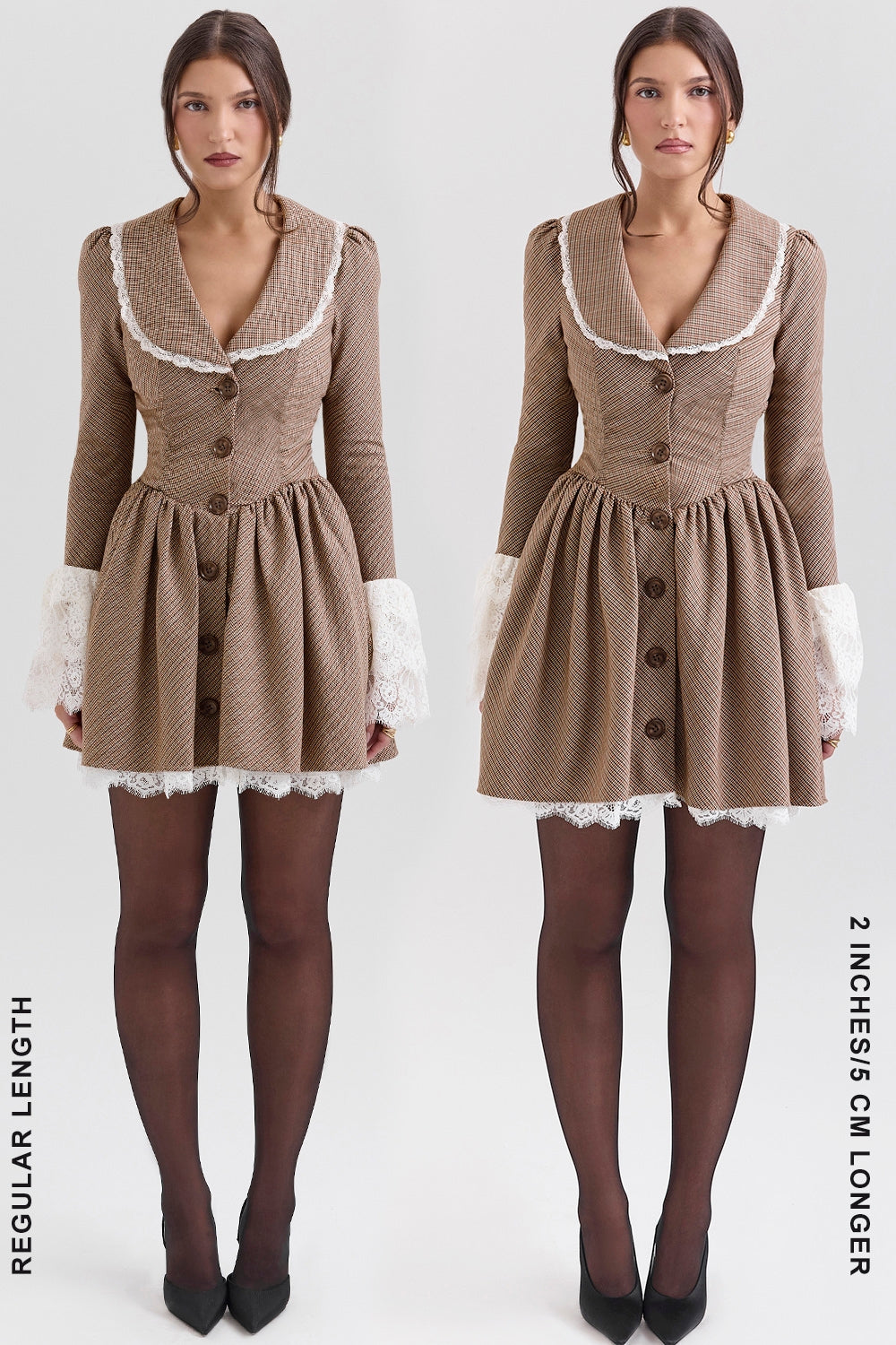 brown puppytooth check mini dress - sale