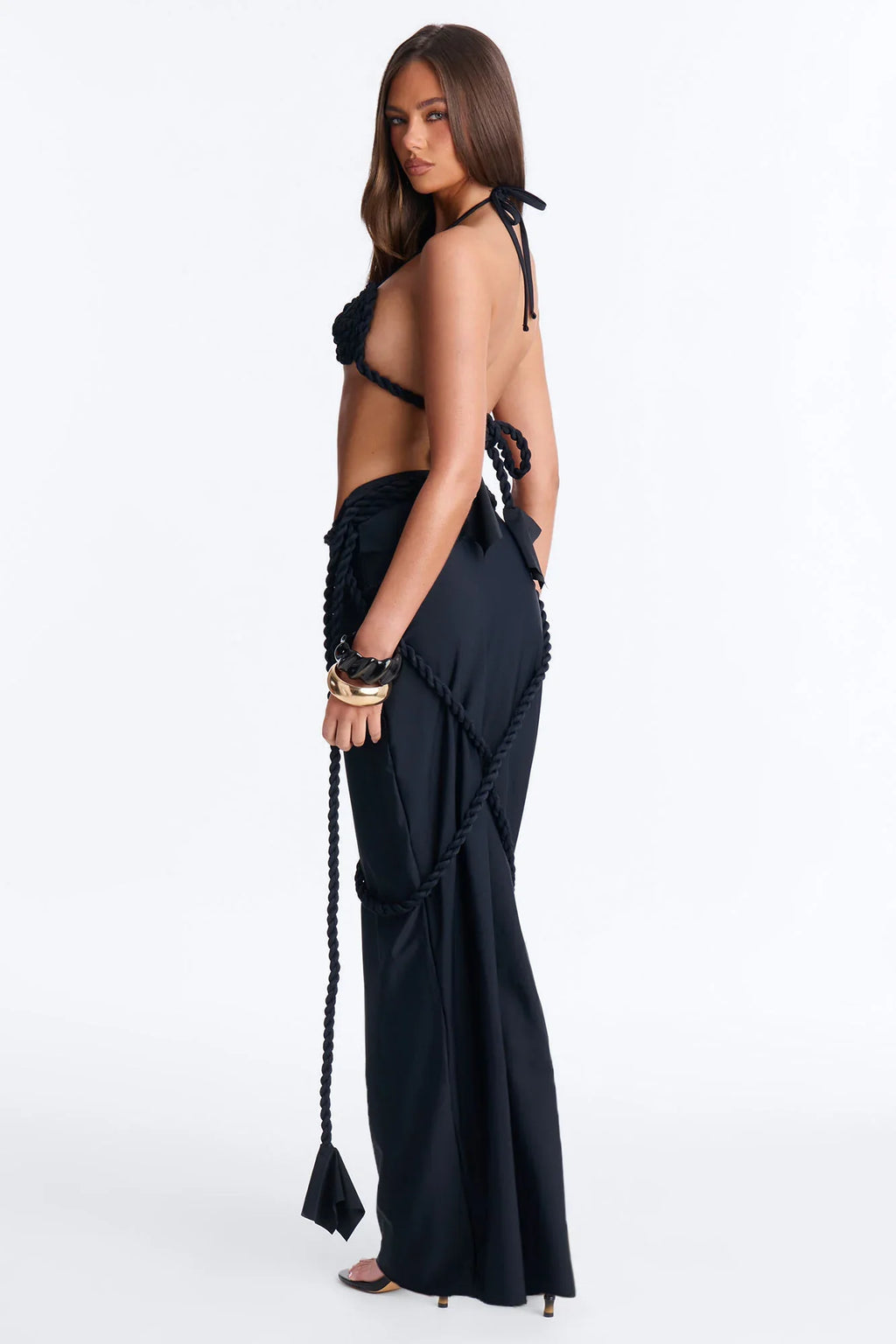 Leo Summer Rope 3 Piece Bikini & Maxi Skirt Set - Black