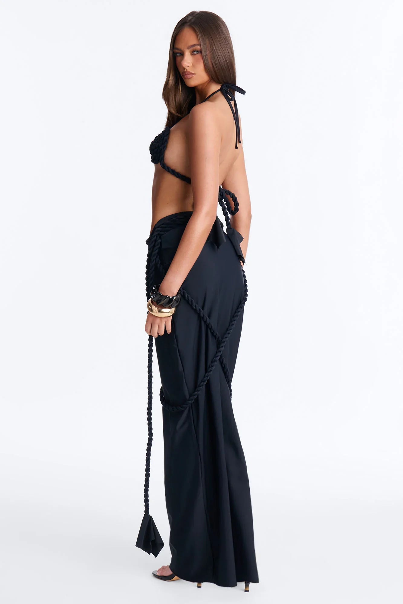 Leo Summer Rope 3 Piece Bikini & Maxi Skirt Set - Black