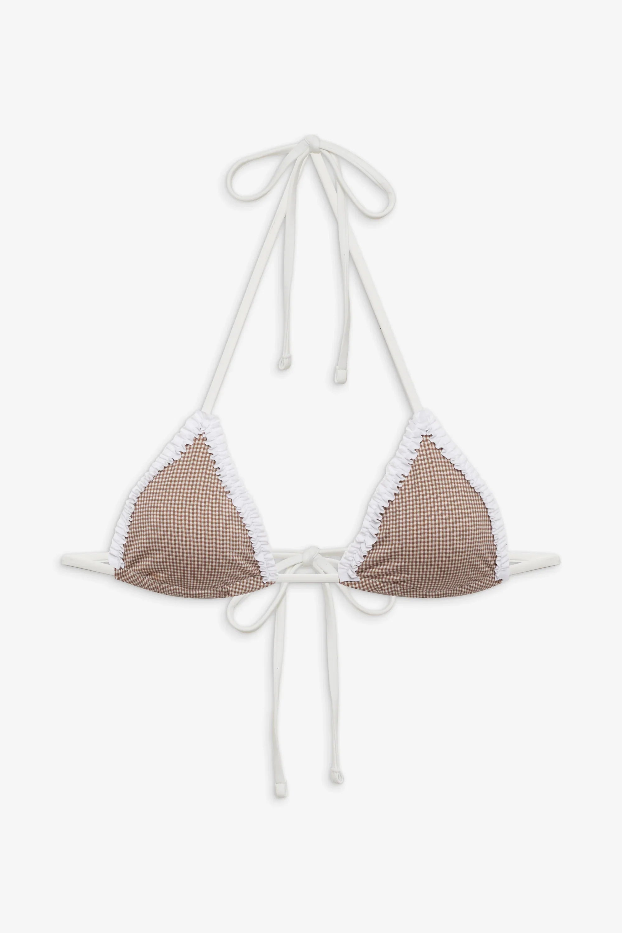 Nick Gingham Triangle Bikini Top - Brown Gingham