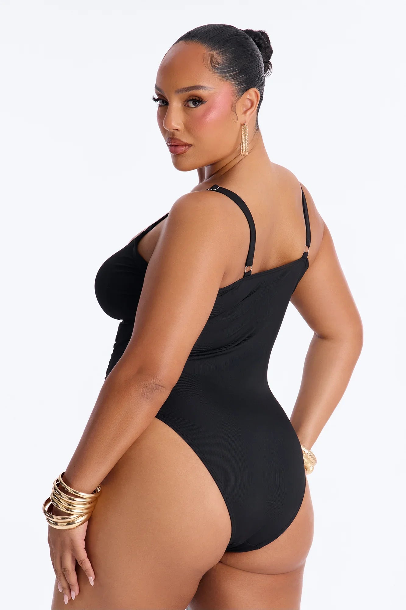 See The Waves Ruching Hardware 1 Piece Swimsuit - Black