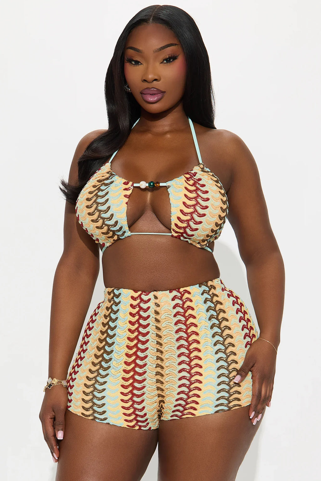 Natasha Crochet 2 Piece Boyshort Bikini - Blue/combo
