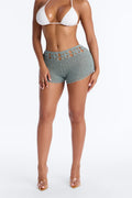 Warm Sunrise Crochet Mini Swim Cover Up Short - Green