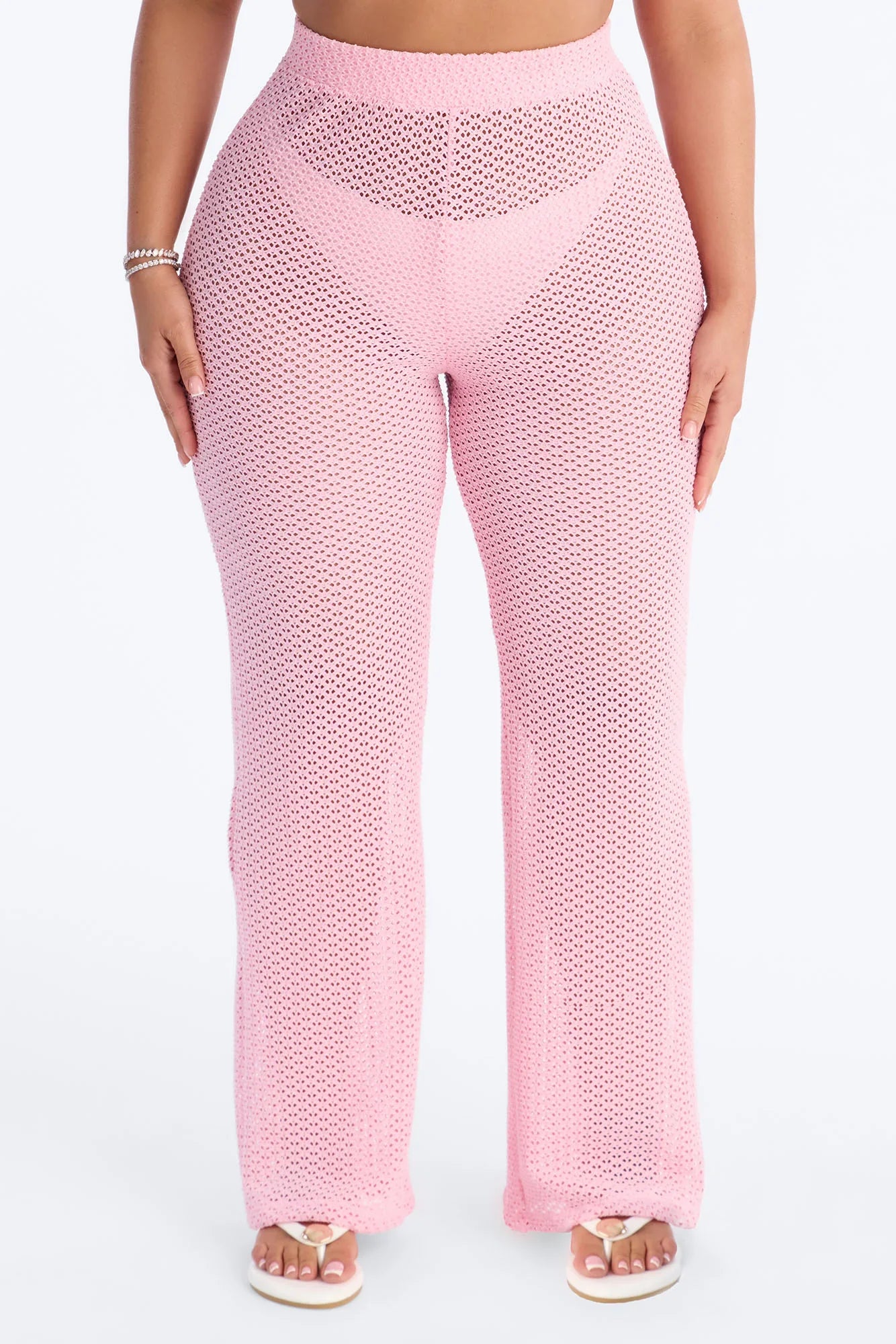 Warm Breeze Fishnet Swim Cover Up Pants - Pink