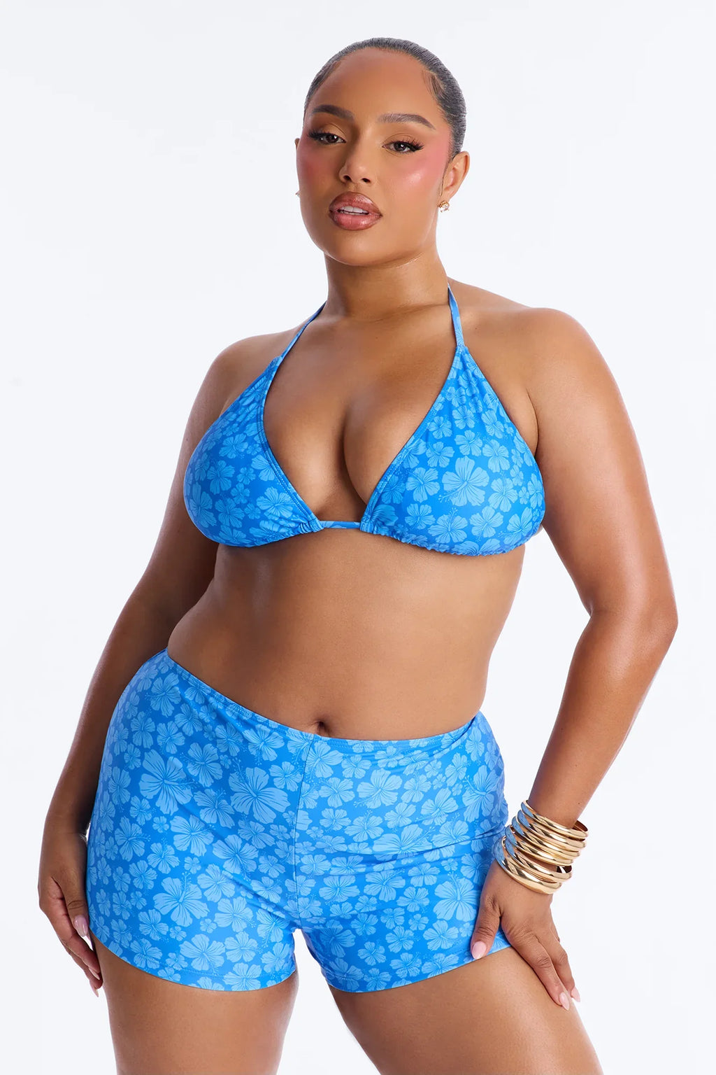 Kristy Floral 3 Piece Bikini Set - Blue/combo