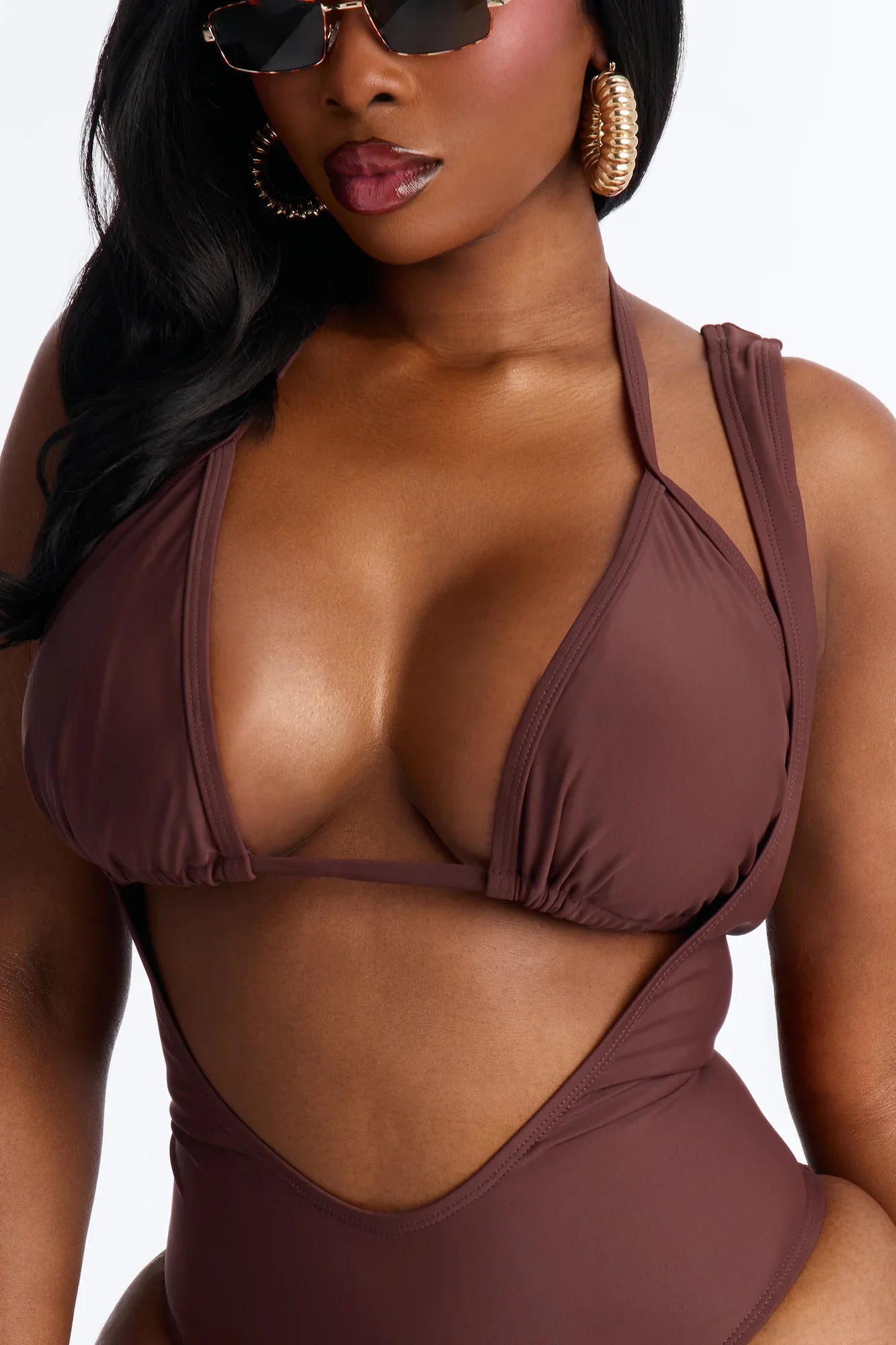 Leia Layered Triangle 1 Piece Swimsuit - Brown/combo
