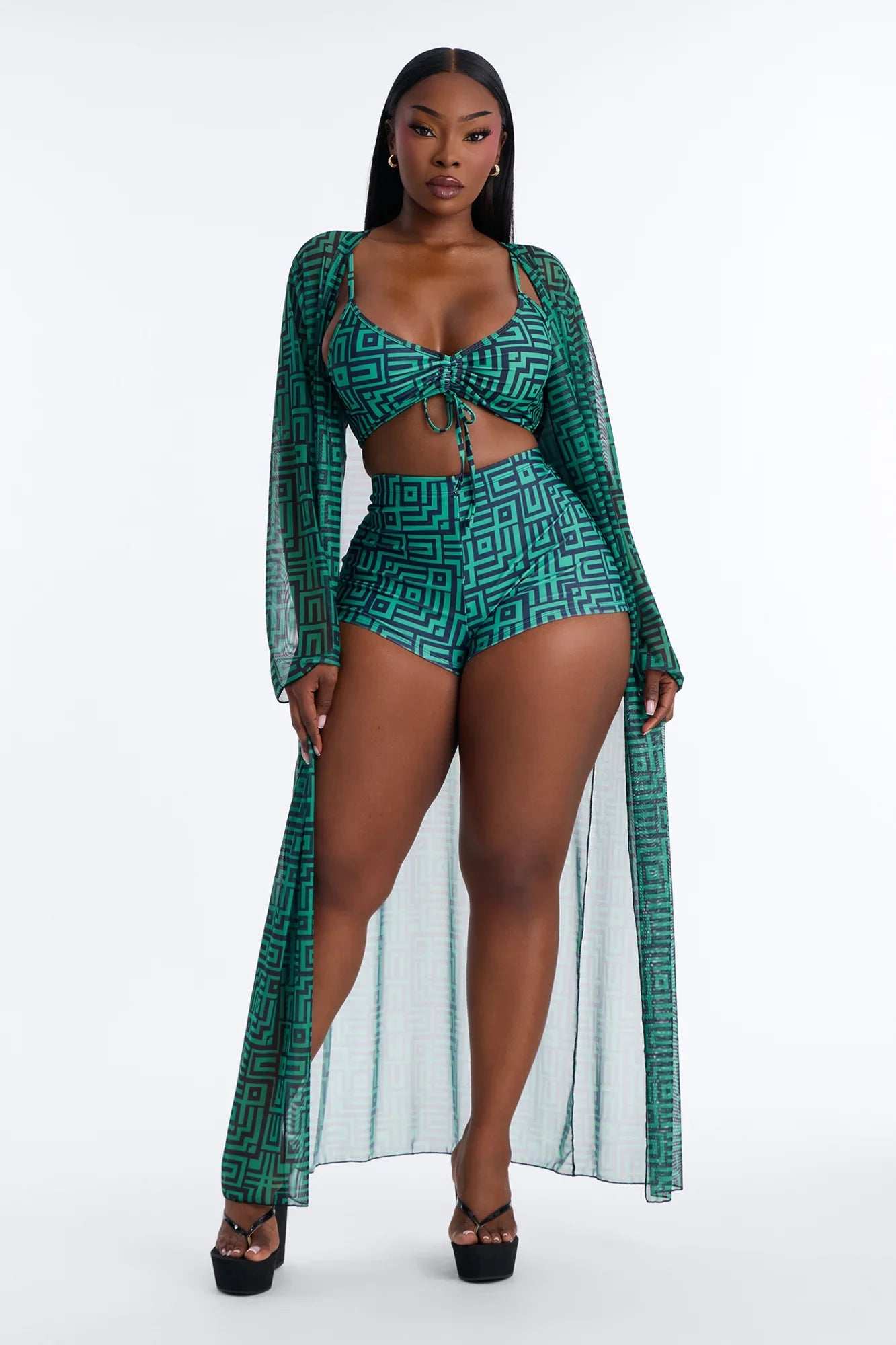 Checking You Out Bikini And Coverup Set - Green/combo