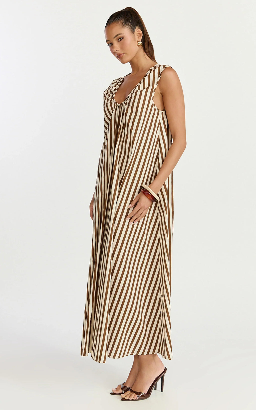 Raye Midi Dress - Sleeveless Dress in Chocolate