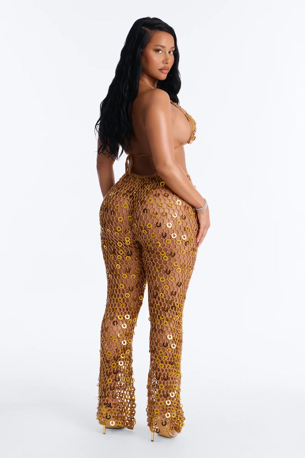 Out Here Bikini And Coverup Pant Set - Gold