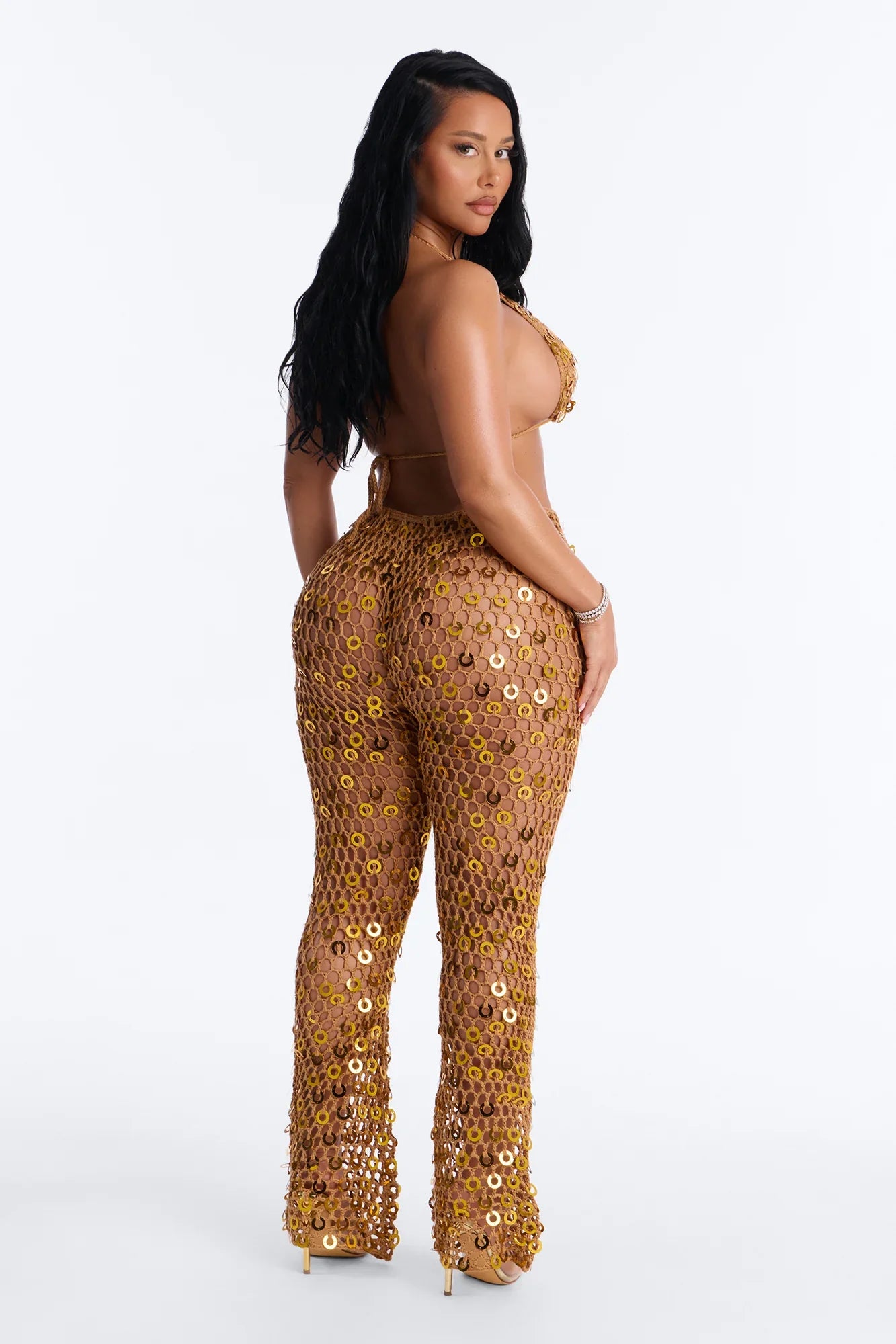Out Here Bikini And Coverup Pant Set - Gold