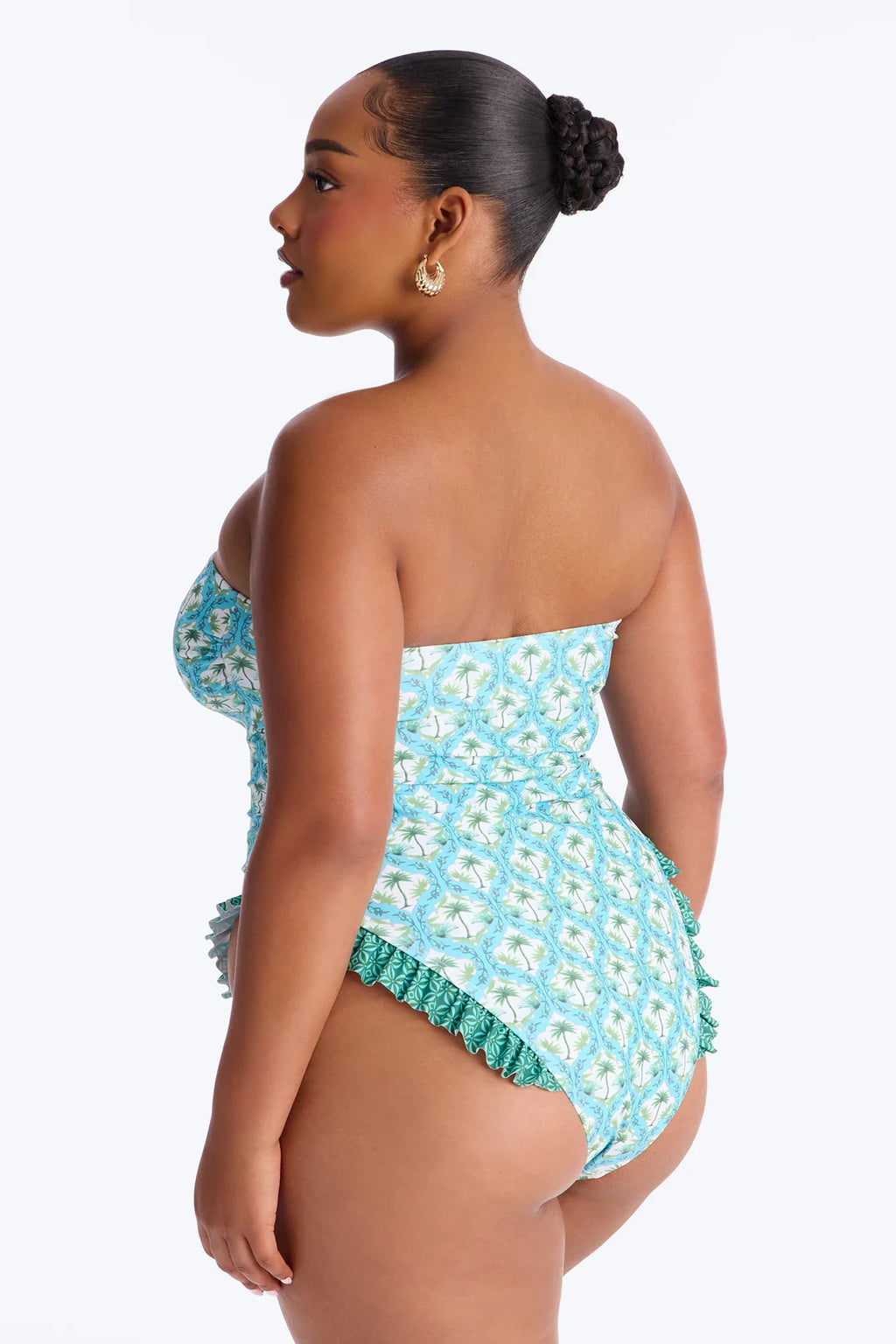 Lola Palm Trees Ruffle 1 Piece Swimsuit - Blue/combo