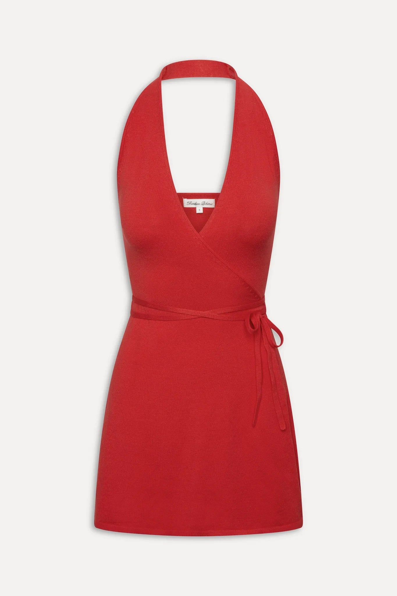 Evening Halter Wrap Mini Dress - Cherry