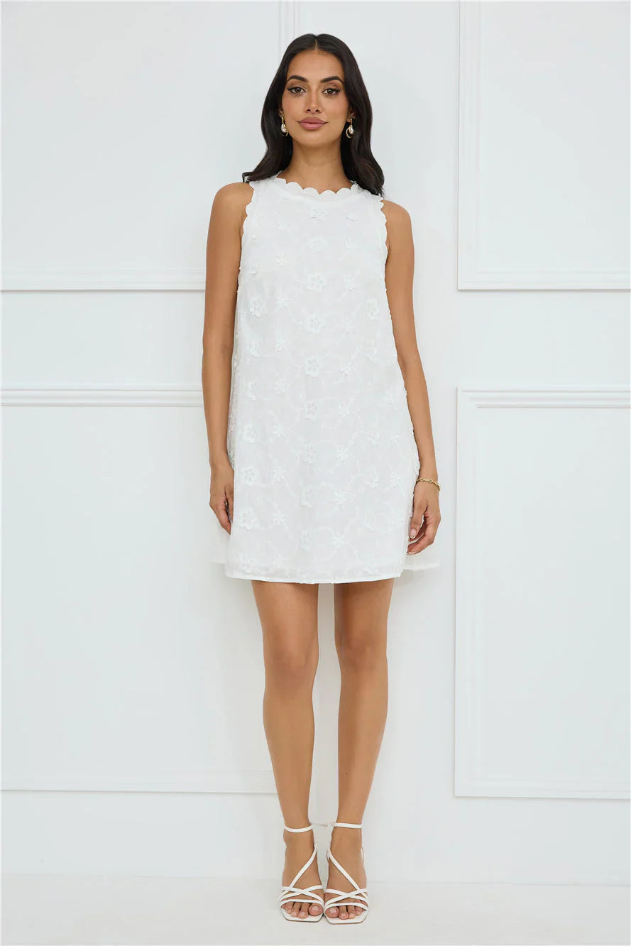 Seashell Chic Embroidered Mini Dress White