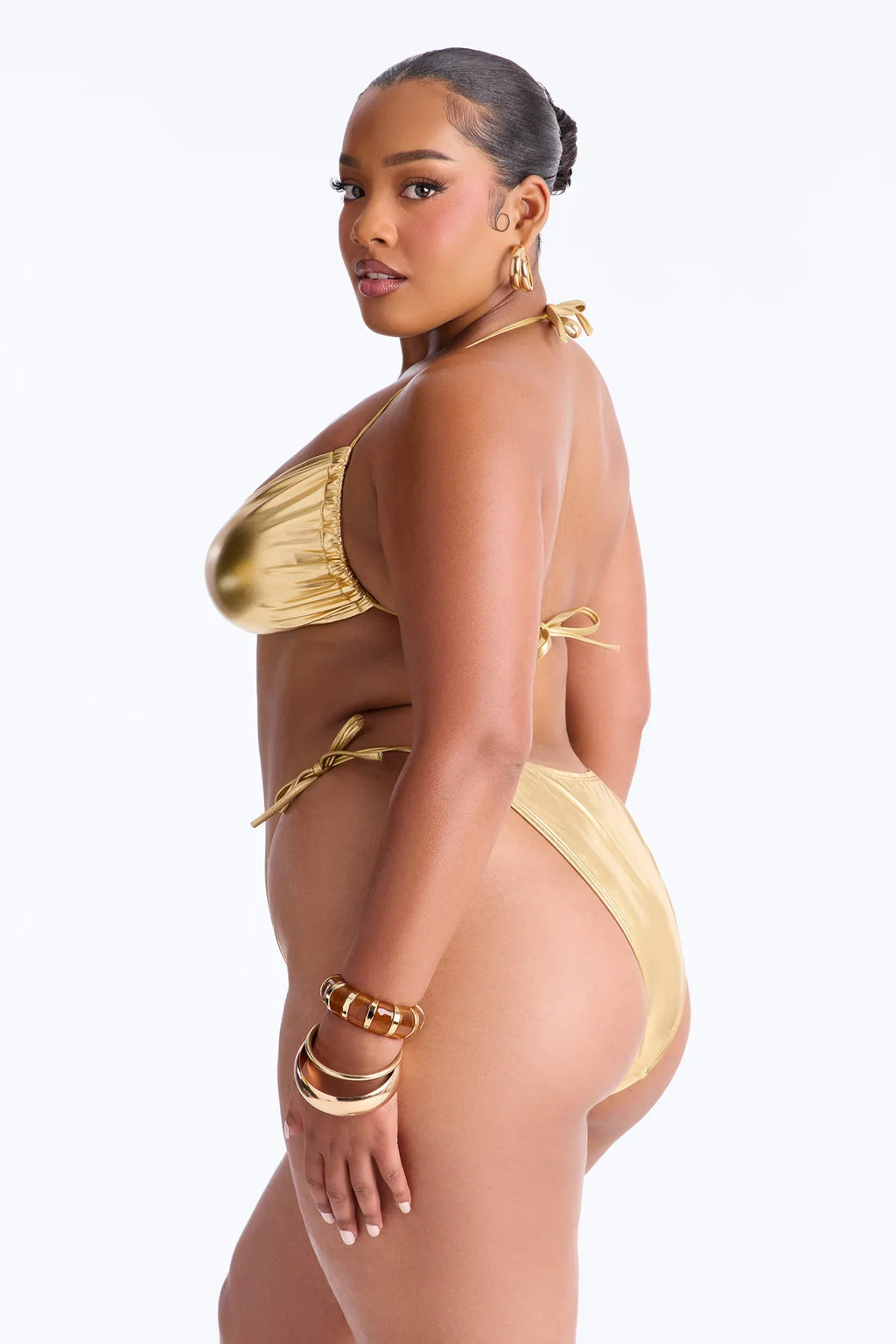 Gaia 3 Piece Metallic Bandeau Bikini & Skirt Set - Gold