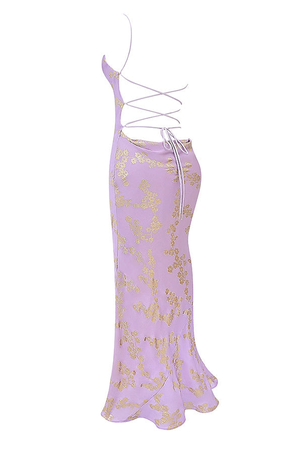 orchid jacquard satin gown