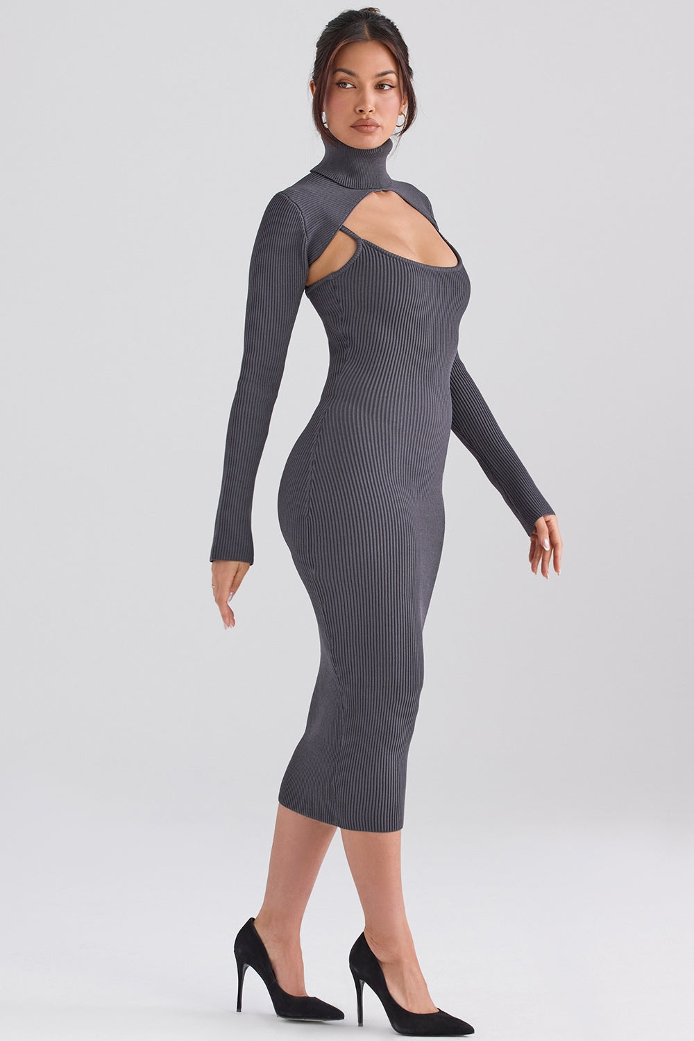 charcoal knit midi dress - sale