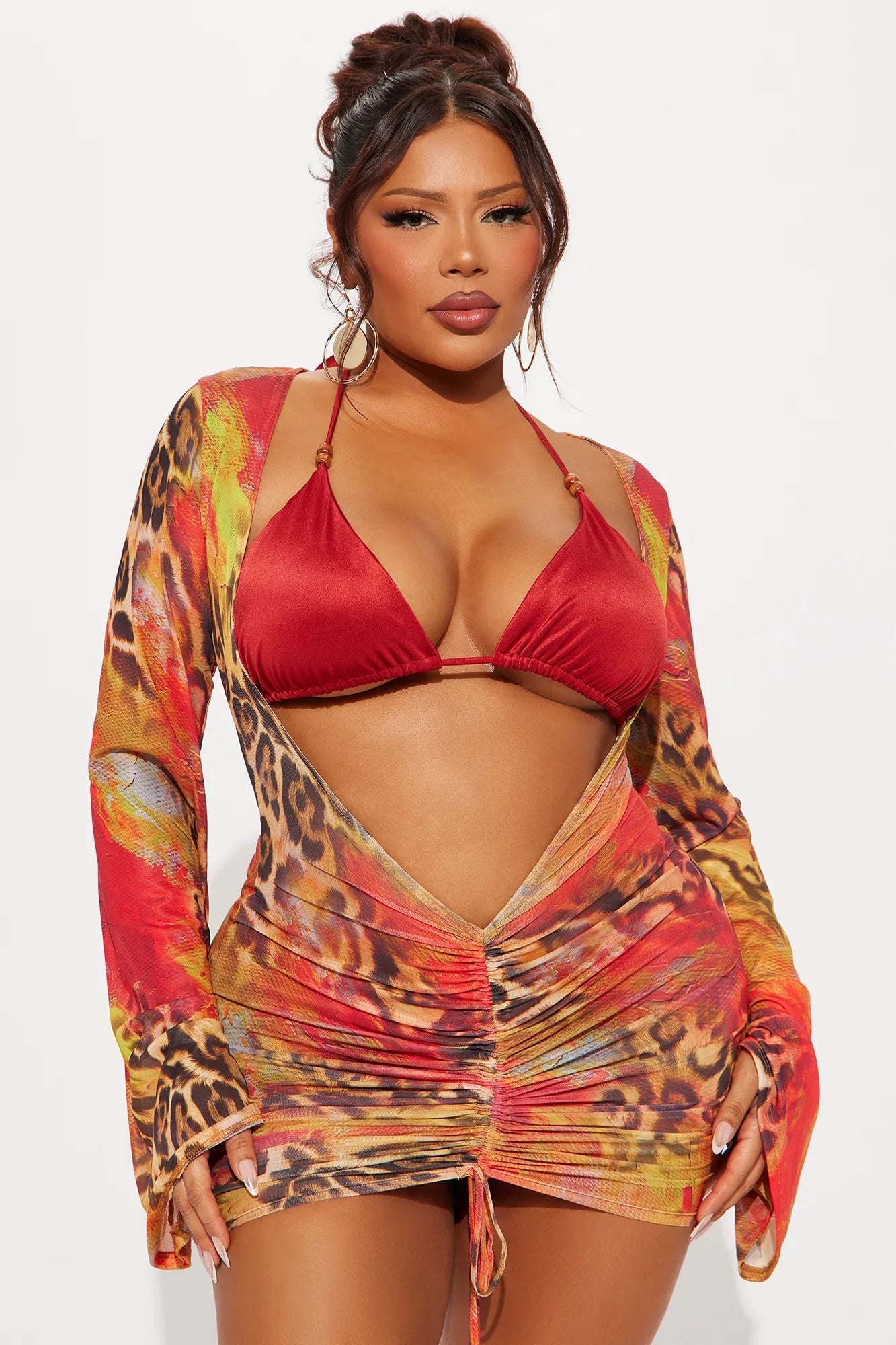 Jungle Beach 3 Piece Bikini Set - Red/combo