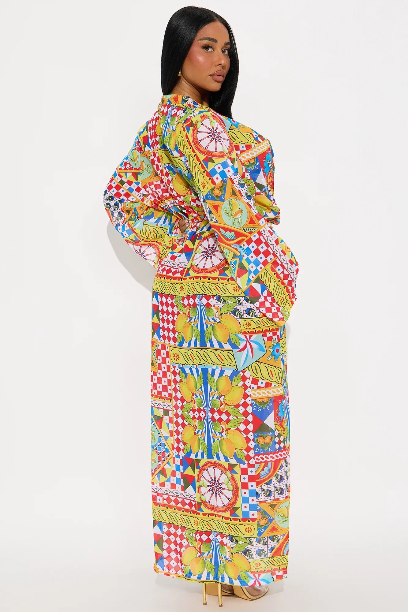Adelina Coastal Print Bandeau 3 Piece Bikini & Kimono Set - Multi Color