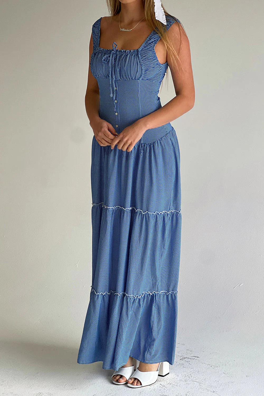 Christabelle Ruffle Maxi Dress - Sailor Gingham