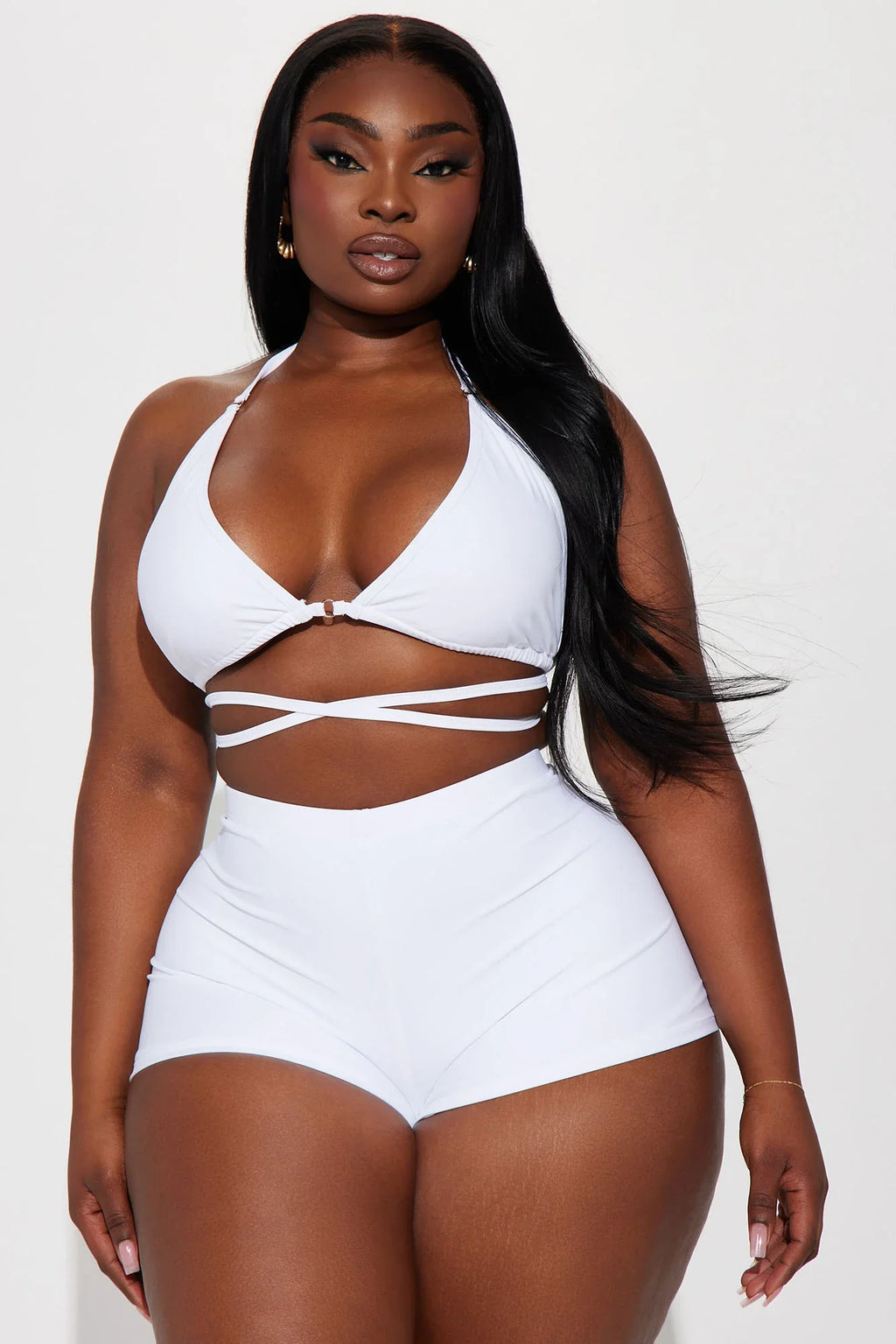 Miley Triangle 2 Piece Boyshort Bikini - White