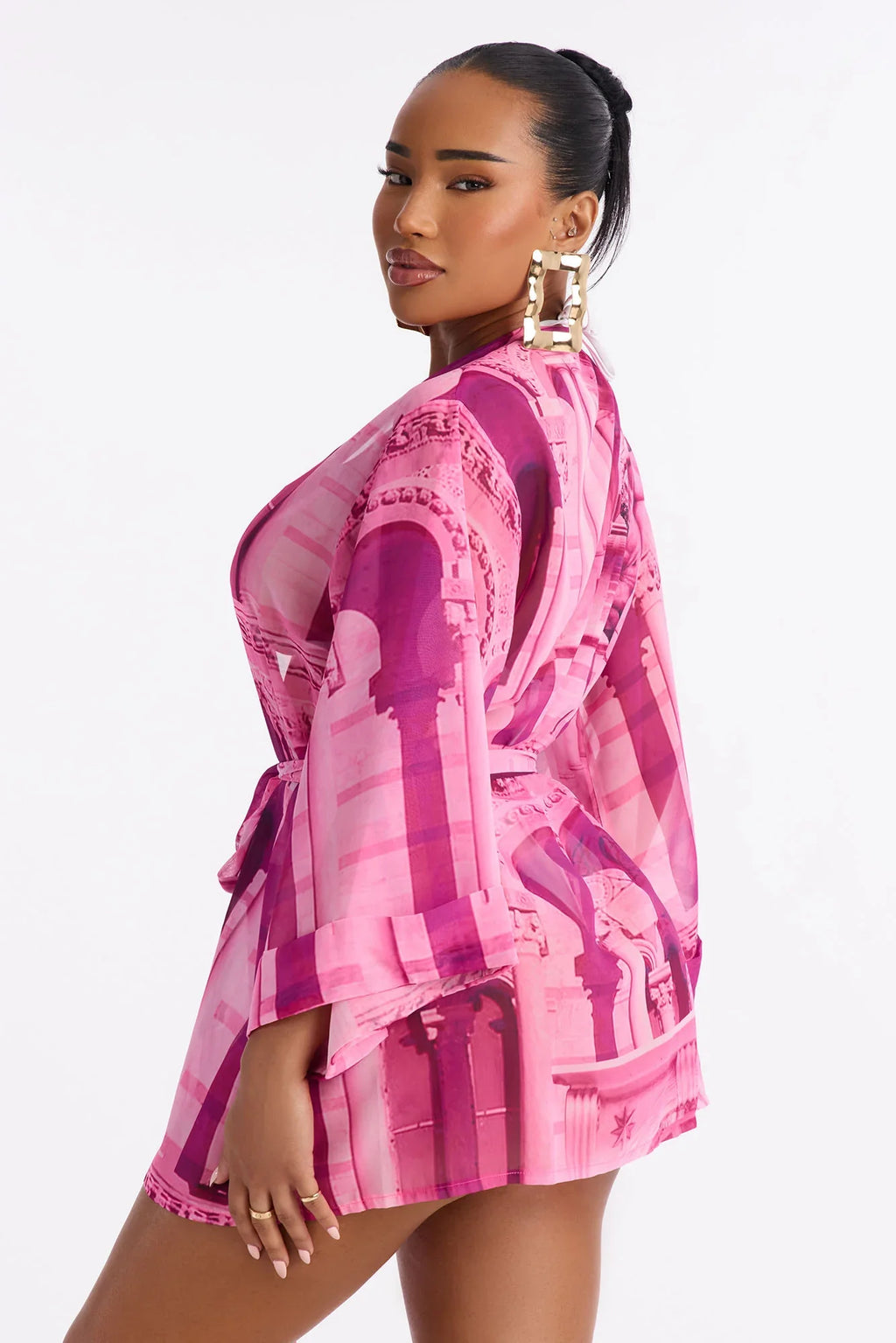 Enjoy The Waves Novelty Swim Cover Up Kimono - Pink