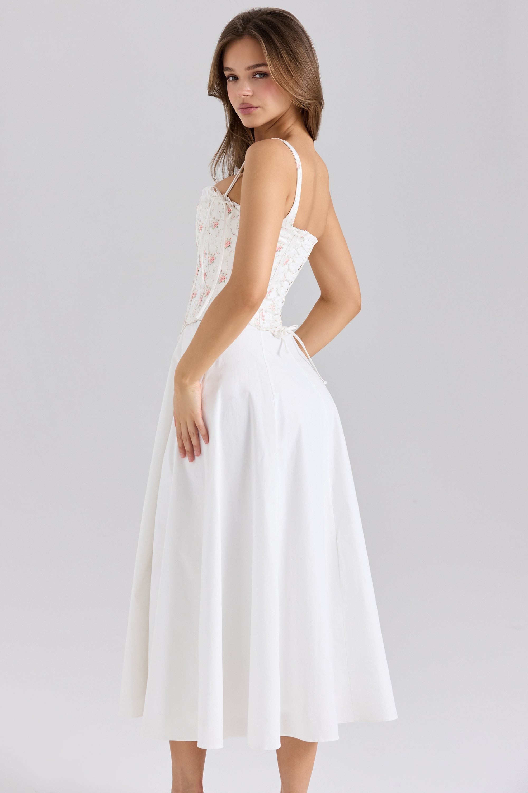 rose print cotton detachable corset midi sundress