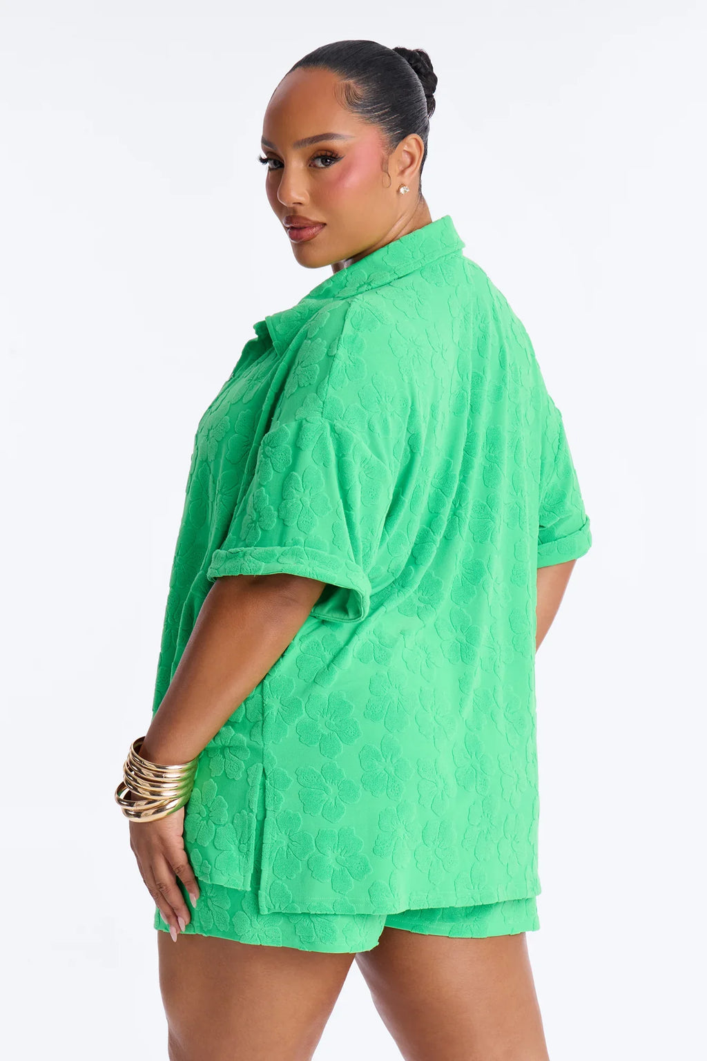 Cristal Textured Swim Cover Up Short Set - Green