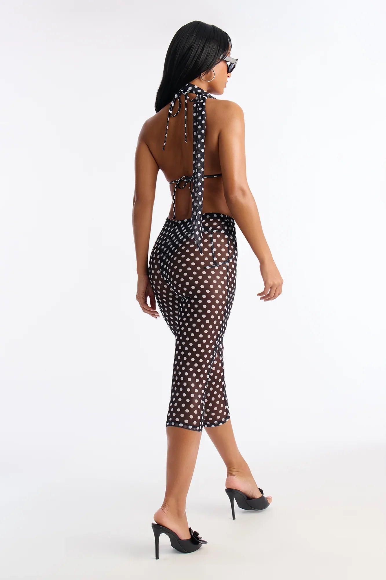 Kylie Polka Dot 4 Piece Bikini & Pants Set - Black/White
