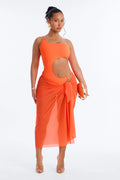 Stay Salty Hardware Cut Out Sheer 2 Piece Swimsuit - Orange